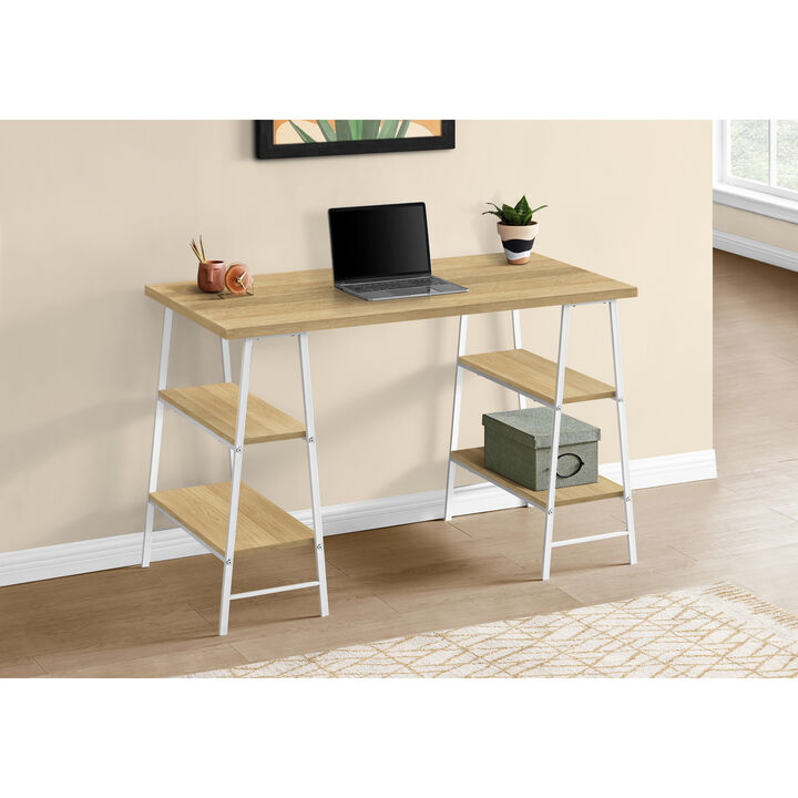 Monarch Specialties I 7529 Computer Desk, Home Office, Laptop, Storage Shelves, 48"L, Work, Metal, Laminate, Natural, White, Contemporary, Modern
