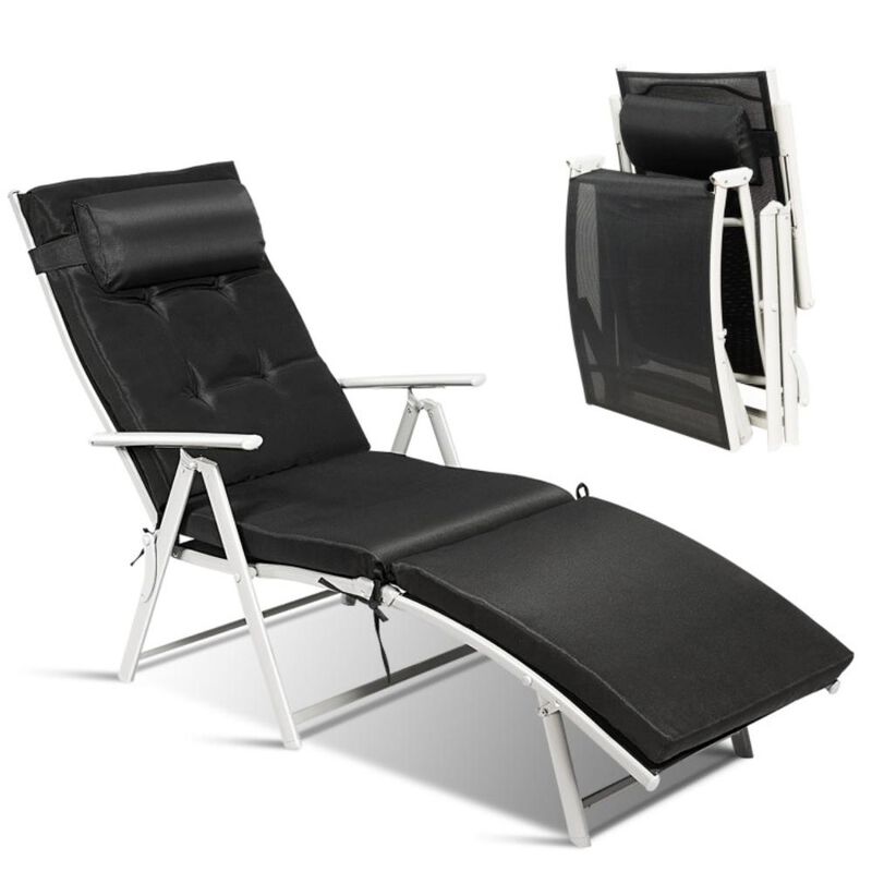 Hivvago Adjustable Outdoor Lightweight Folding Chaise Lounge Chair with Pillow