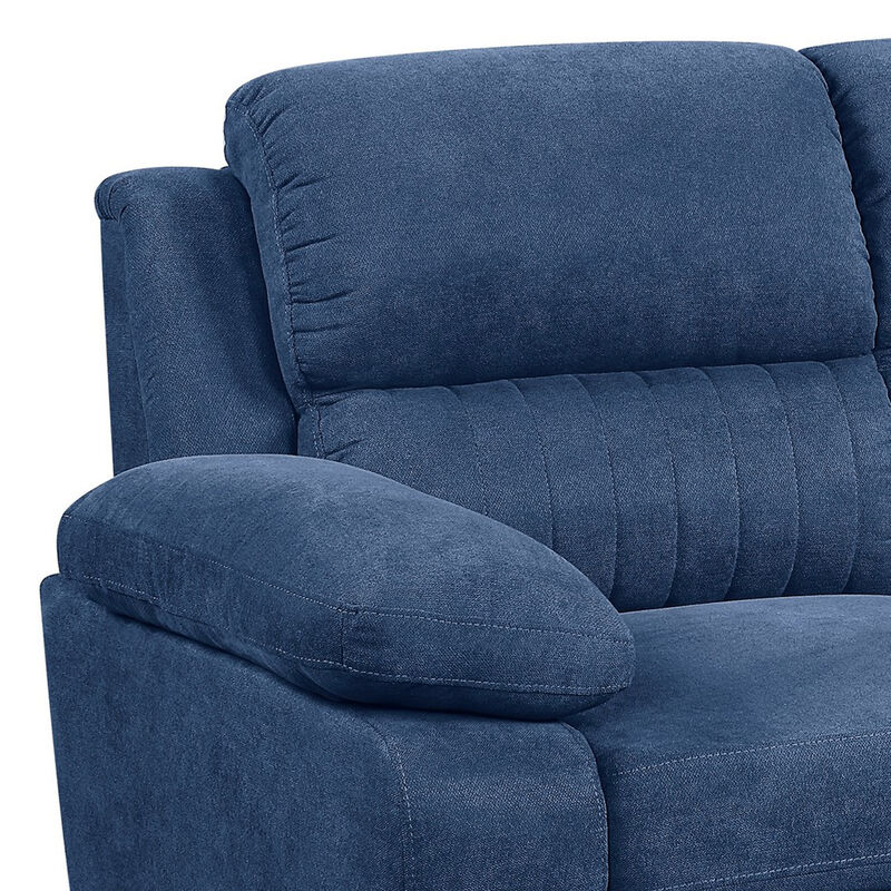 Hugh 58 Inch Loveseat, Blue Fabric, Pillow Armrests, Channel Tufted Back - Benzara
