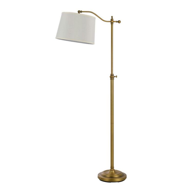 100 Watt Metal Down Bride Floor lamp with Fabric Tapered Drum Shade, Gold-Benzara