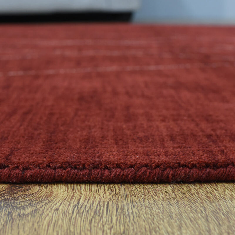 RUGSOTIC CARPETS HAND KNOTTED LOOM WOOL ECO-FRIENDLY AREA RUGS  - 6'x9', Rectangle, Red Color, Geometric Modern Design, High Pile Handmade Anti Skid Area Rugs for Living Room, Bed Room (L00645)