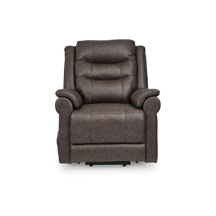 Otim Power Lift Recliner Chair, 35in Heat Massage, Brown Faux Leather - Benzara