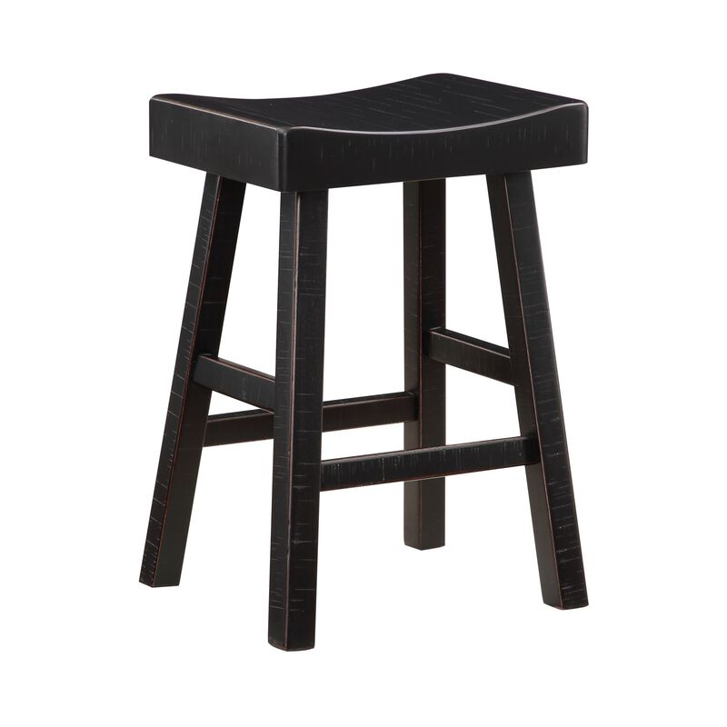 Casy 25 Inch Counter Height Stool, Saddle Seat, Black Rubberwood, Set of 2 - Benzara