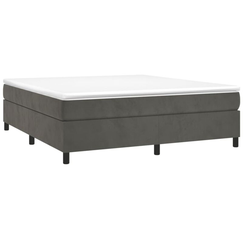 vidaXL King Sized Velvet Box Spring Bed Frame - Modern Style, Dark Gray, Simple Assembly Required, 81.1"x76"x13.8"