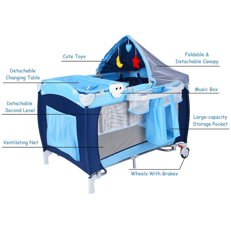 Foldable Baby Crib Playpen with Mosquito Net and Bag