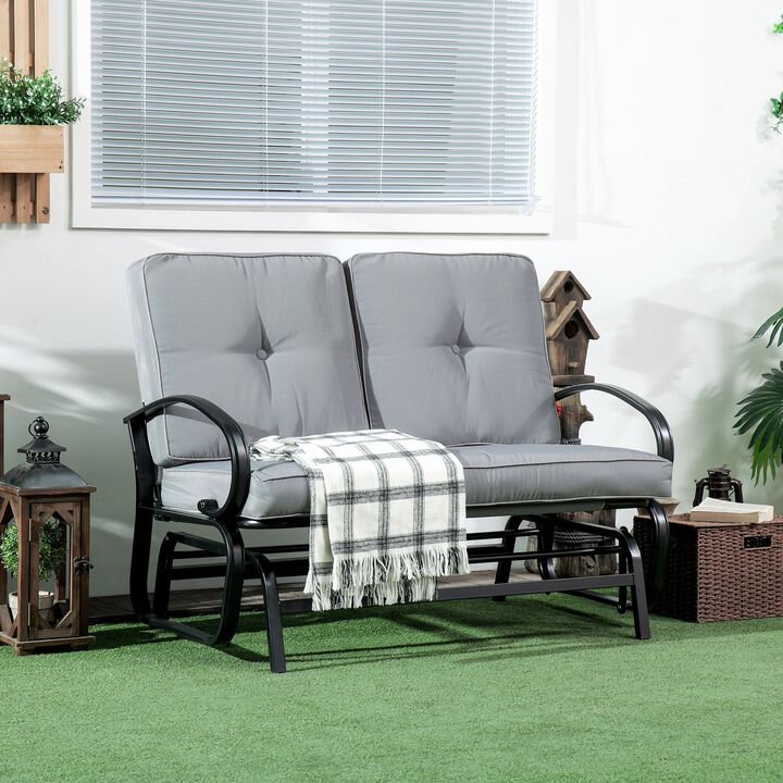 Gray Outdoor Bench: 2-Person Glider with Tufted Cushions