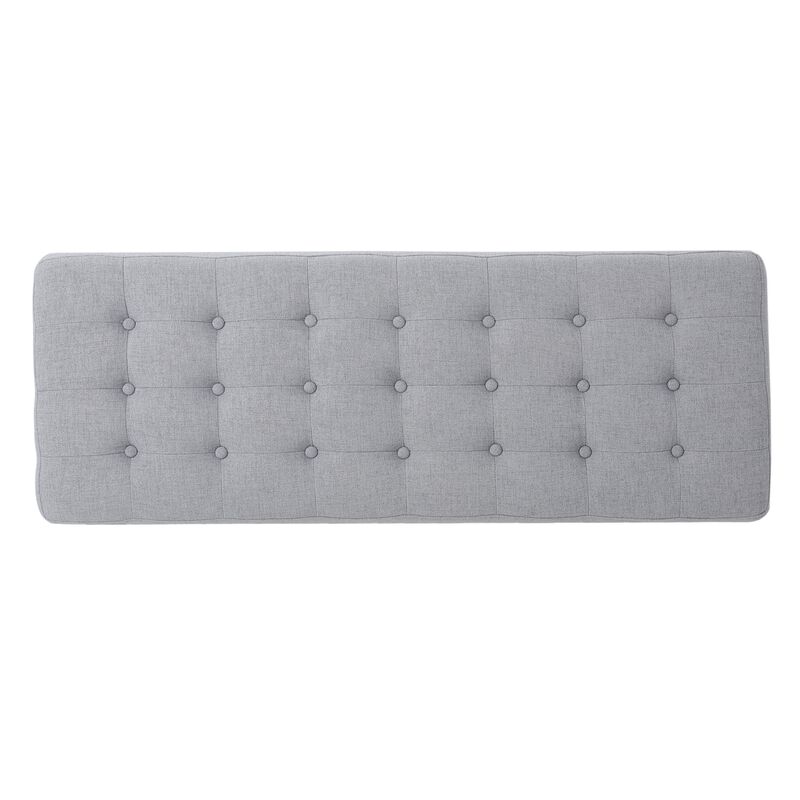 Gisa Ottoman Bench, Light Gray Fabric Tufted Seat, Brown Wood, 44 Inch -Benzara
