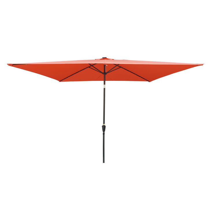10 X 6.5FT Rectangular Patio Solar LED Lighted Outdoor Umbrellas With Crank And Push Button