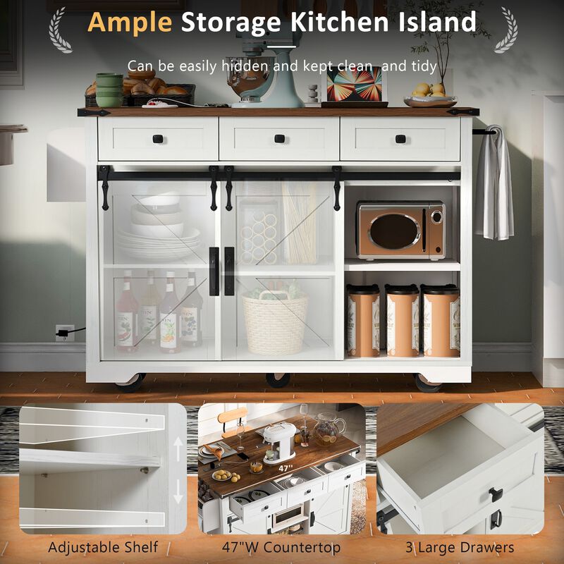 Merax Farmhouse Kitchen Island with Power Outlet