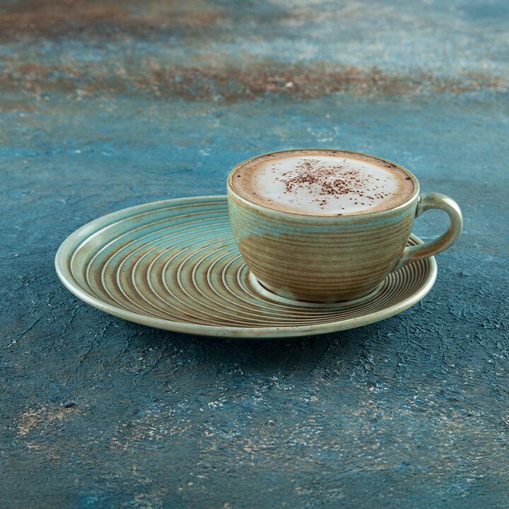Coral Coffee Cup+Snack Saucer Set for 2