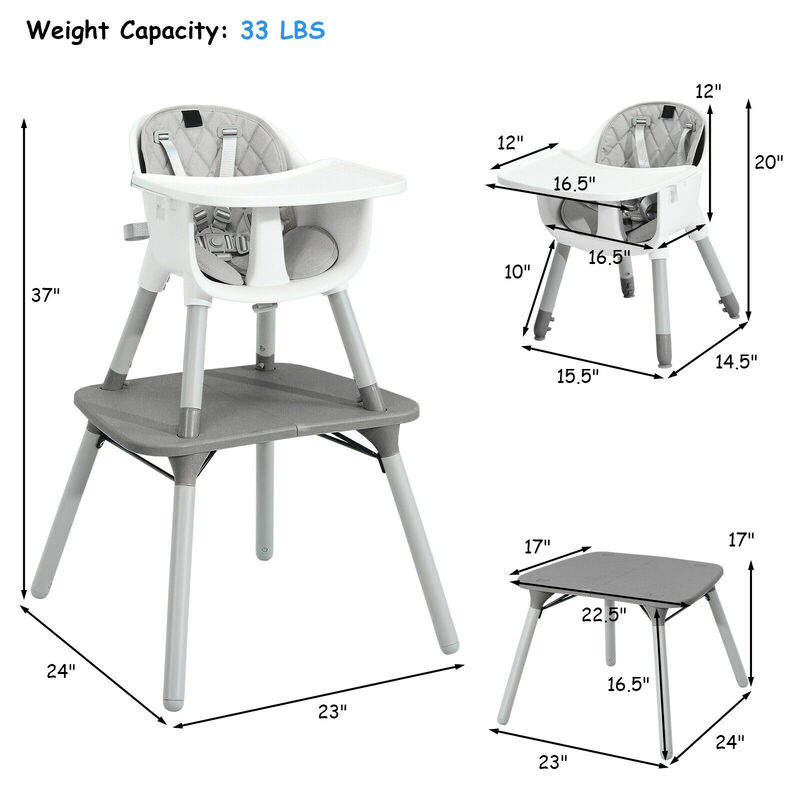 4-in-1 Baby Convertible Toddler Table Chair Set with PU Cushion