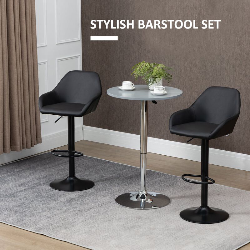 Black Bar Seating: Swivel Stools with PU Leather and Footrest