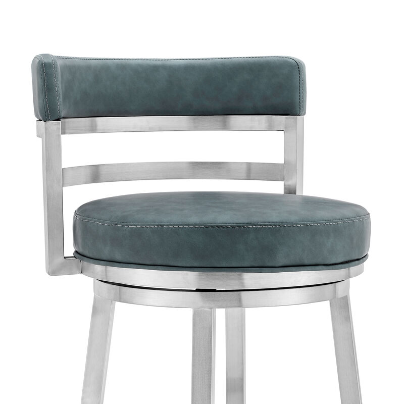 Titana Bar Height Swivel Black Faux Leather and Brushed Stainless Steel Bar Stool