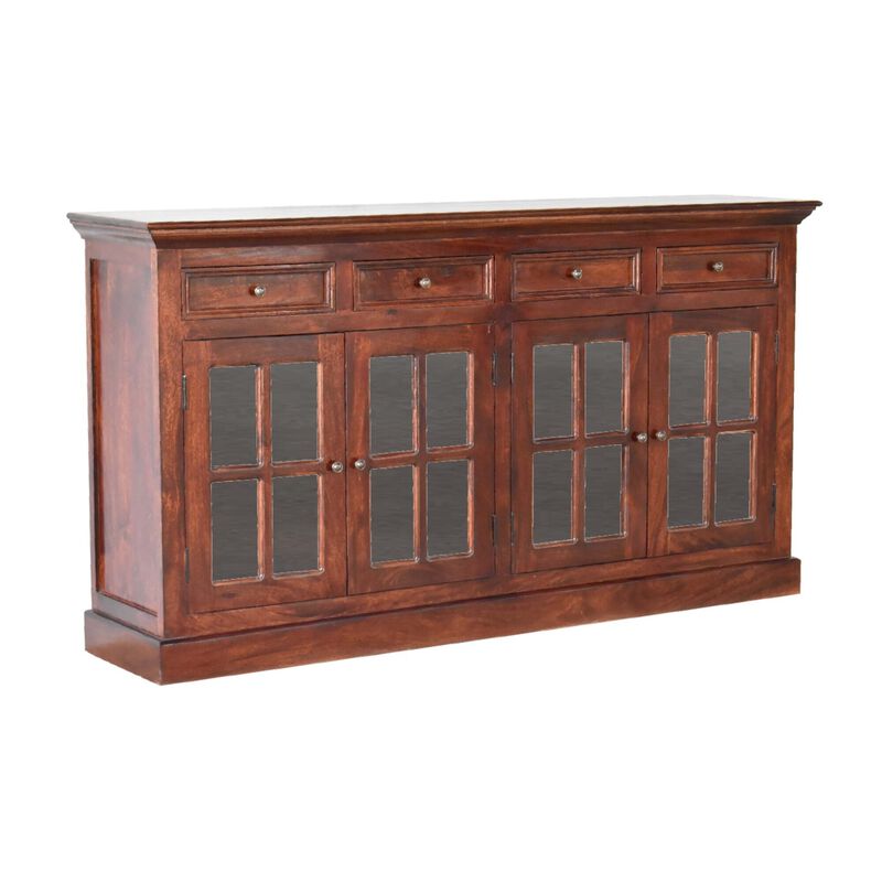 Solid Wood Large Cherry Sideboard with 4 Glazed Doors