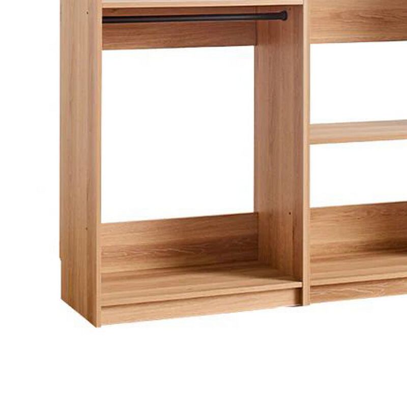 Dee Modular Closet System, 4 Clothing Racks, 2 Drawers, Oak Brown Wood - Benzara