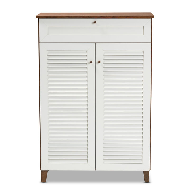 Baxton Studio Coolidge Modern 5 Shelf Wood Shoe Storage Cabinet with Drawer