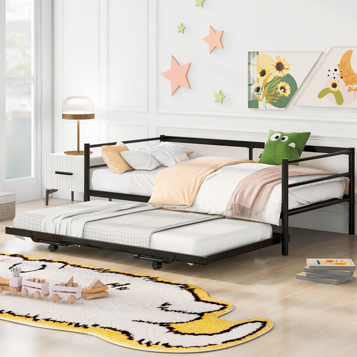 Streamdale Twin Size Metal Daybed With Adjustable Trundle, Pop Up Trundle