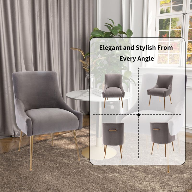Grey Velvet Dg Chair with Pullg Handle and Adjustable Foot Nails(Set of 2)