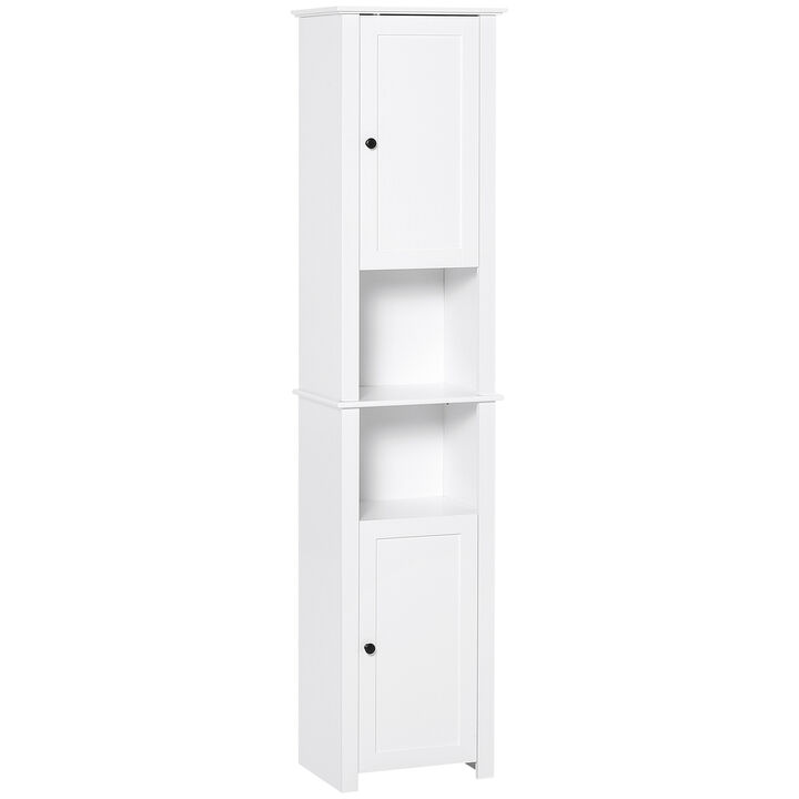 67� Wood Freestanding Bathroom Linen Tower Storage Unit Cabinet White