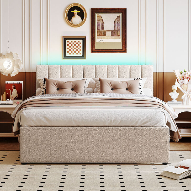 Merax Teddy Fleece Upholstered Platform Bed with Trundle