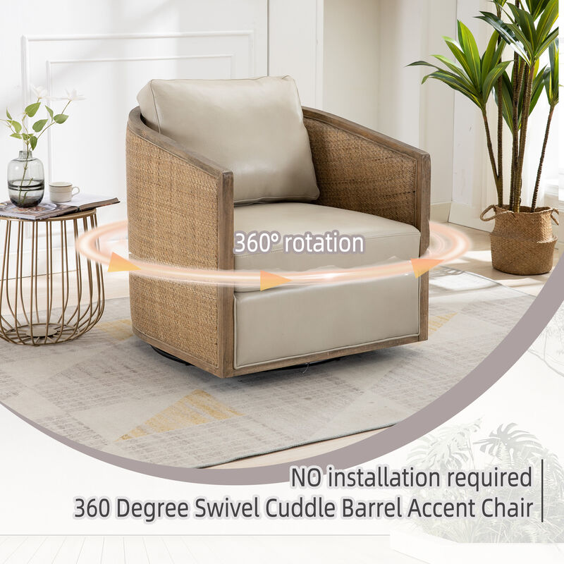 Merax 360 Degree Swivel Leather Barrel Accent Chair Leisure Arm Chair