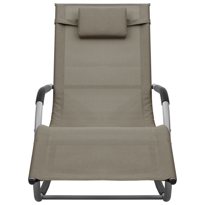 vidaXL Sun Lounger - Textilene Material, Taupe and Gray - Perfect for Garden or Beach, Comes with a Pillow and a Side Bag, Easy Assembly Required