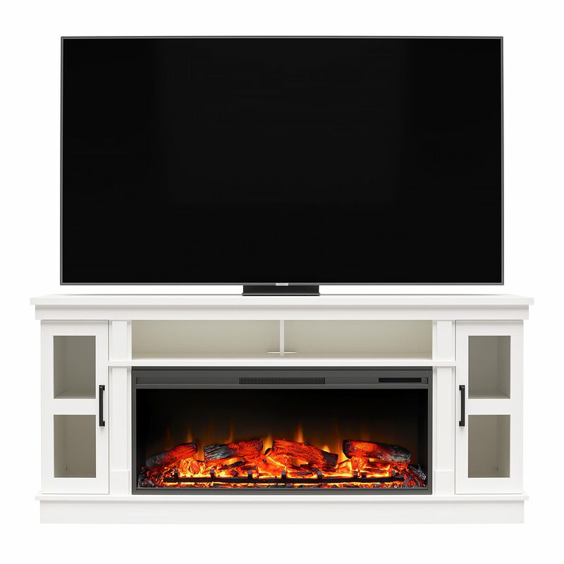 Elmcroft Wide TV Console with Electric Fireplace Insert for 75" TVs, White