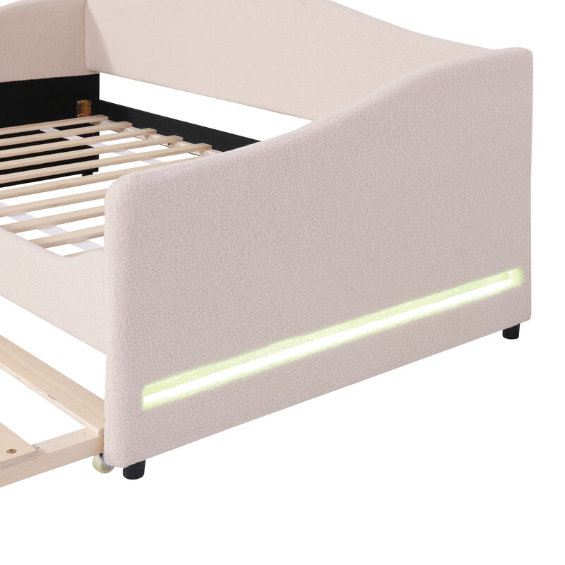 Merax Teddy Fleece Upholstered Daybed with Trundle