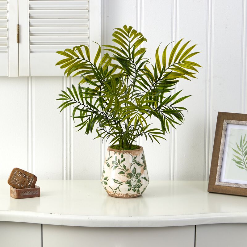 Hivvago 18" Mini Areca Palm Artificial Plant in Floral Vase