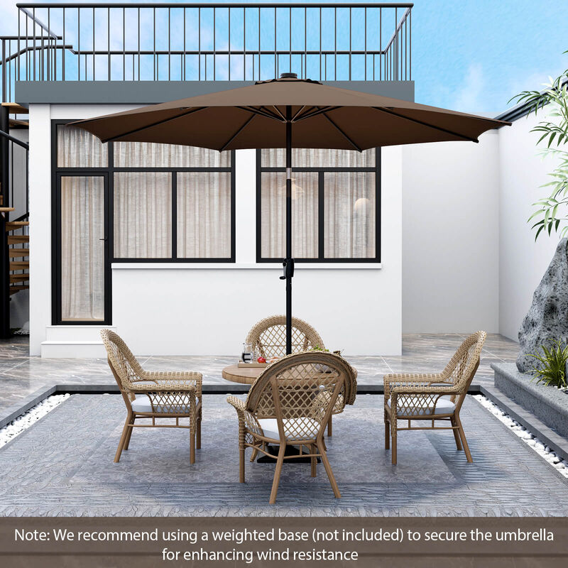 10-Foot Patio Umbrella with 112 Solar LED Lights and Crank Handle