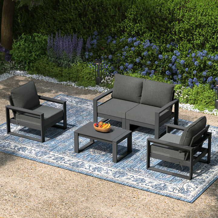 WestinTrends 5-Piece Modern HDPE Outdoor Patio Furniture Sofa Conversation Set with Coffee Table