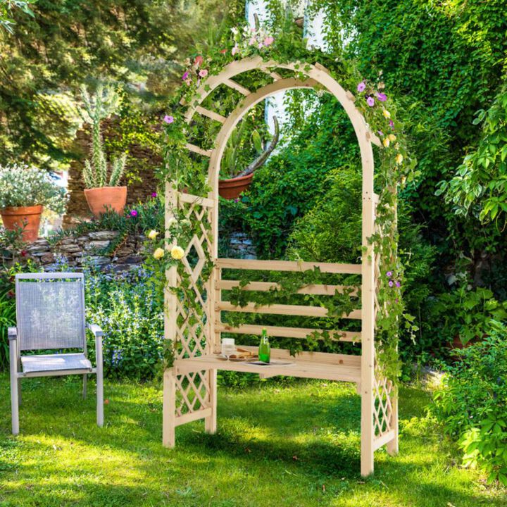 Hivvago Wooden Garden Bench Arch Pergola Outdoor Arbor