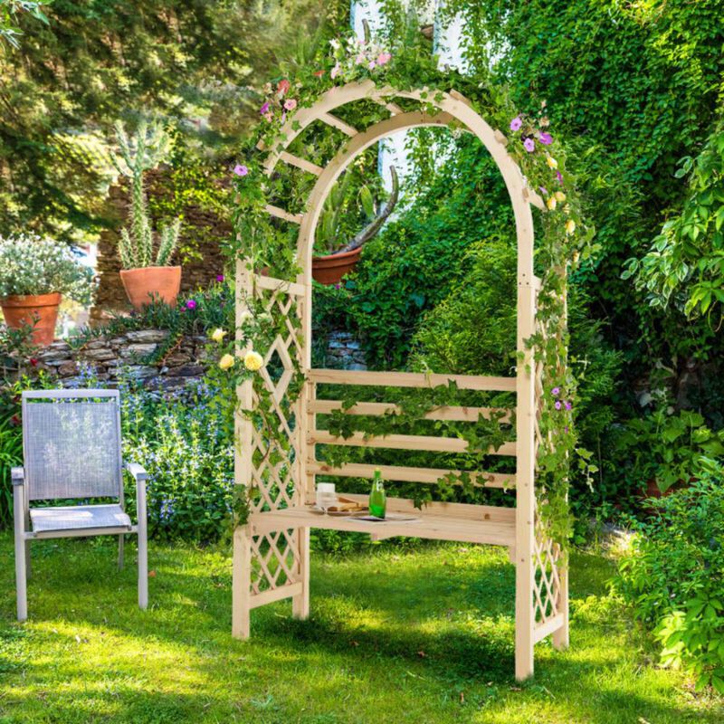 Hivvago Wooden Garden Bench Arch Pergola Outdoor Arbor