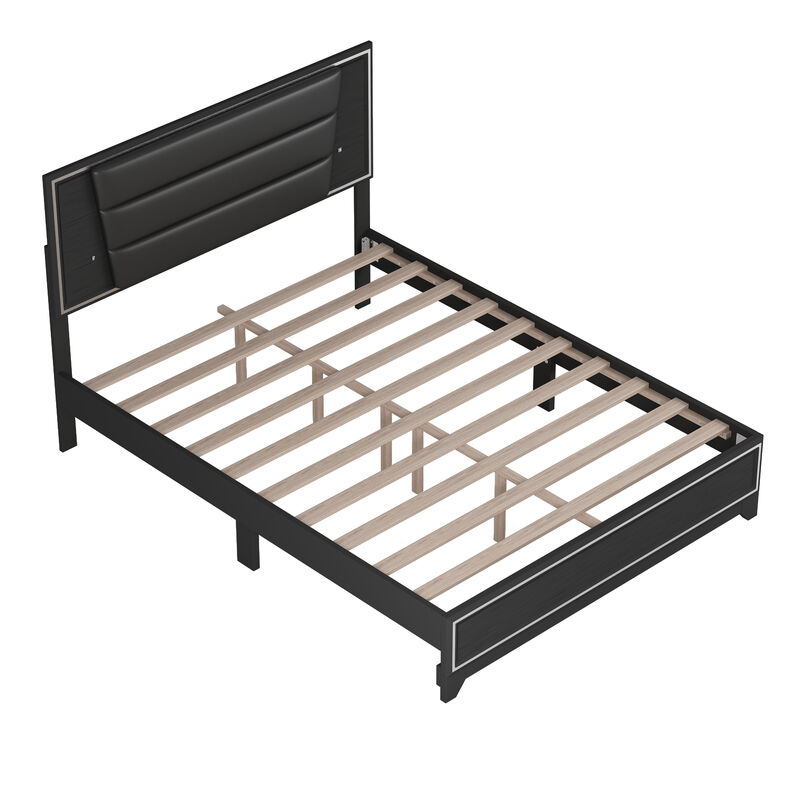 Merax PU Upholstered  Platform Bed  with LED Light