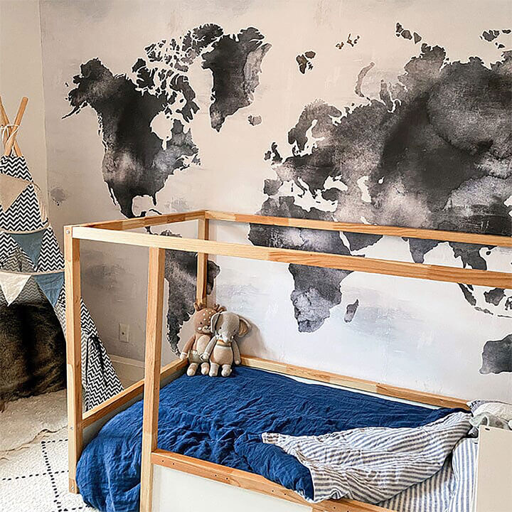 Painted World Map Mural