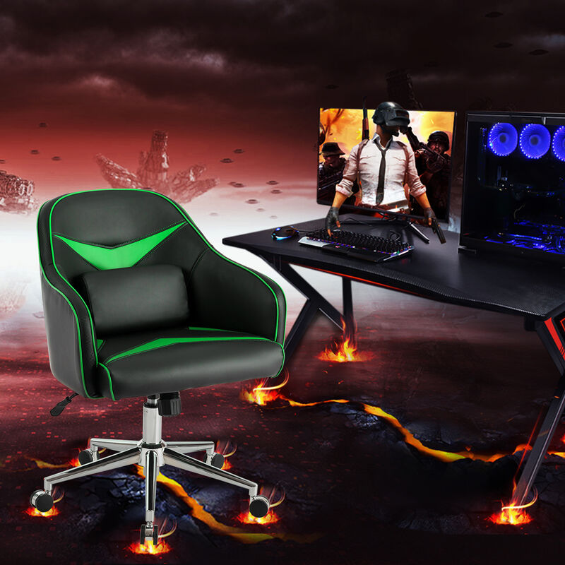 Costway Office Chair Task Desk Swivel Adjustable Height w/ Massage Lumbar Support Green