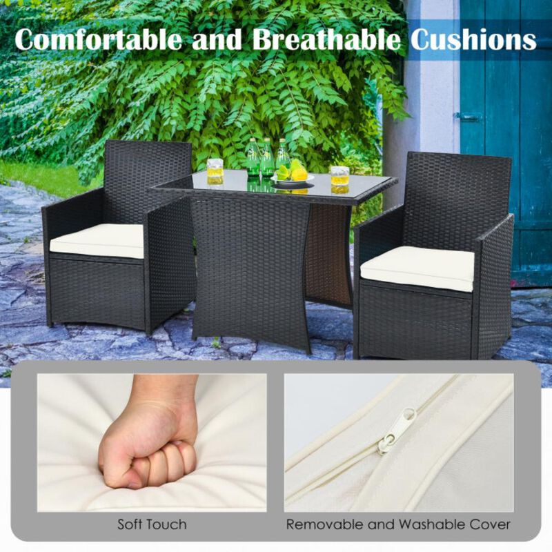 Hivvago 3 Pieces Patio Rattan Furniture Set with Cushion and Sofa Armrest