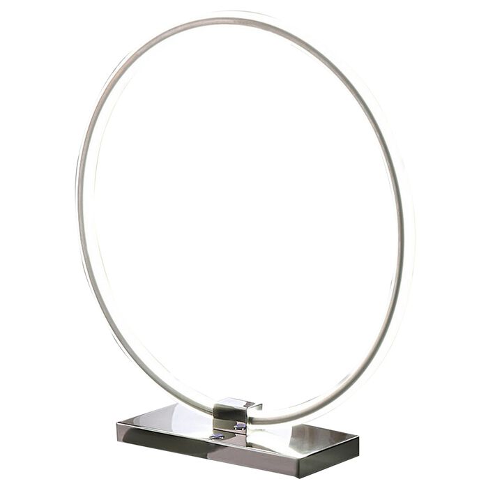 Sine 21 Inch Table Lamp, Modern Circle Ring LED, Sleek Silver Metal Base-Benzara