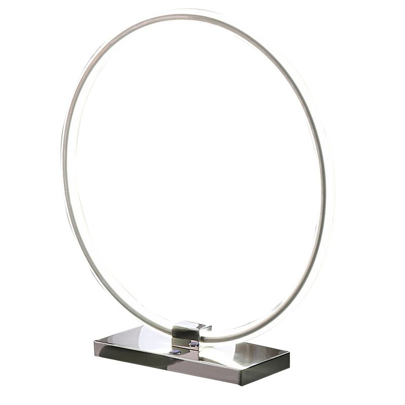 Sine 21 Inch Table Lamp, Modern Circle Ring LED, Sleek Silver Metal Base-Benzara