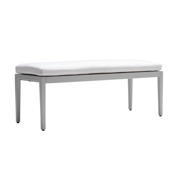 MONDAWE Outdoor Patio Aluminum Stationary Bench With Sunbrella Fabric Cushion , Grayish
