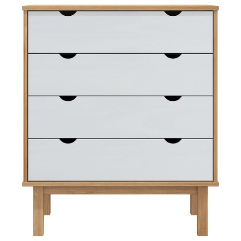 vidaXL Drawer Cabinet OTTA - Brown & White - Scandinavian Solid Wood Pine - 30.1"x15.6"x35.4" - Four Drawers, OTTA Range - Stable and Durable