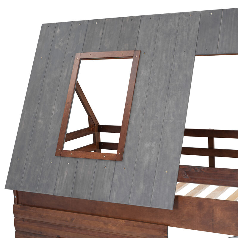 Merax House Bunk Bed with Roof and Ladder
