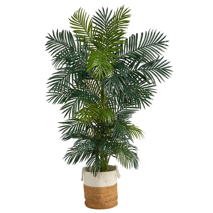 Hivvago 6.5 Feet Golden Cane Artificial Palm Tree in Handmade Natural Jute and Cotton Planter