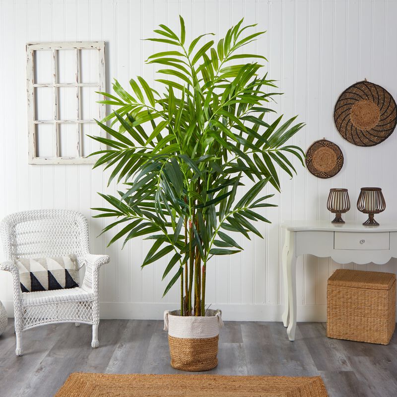 Hivvago 8 Feet King Palm Artificial Tree with 12 Bendable Branches in Handmade Natural Jute and Cotton Planter