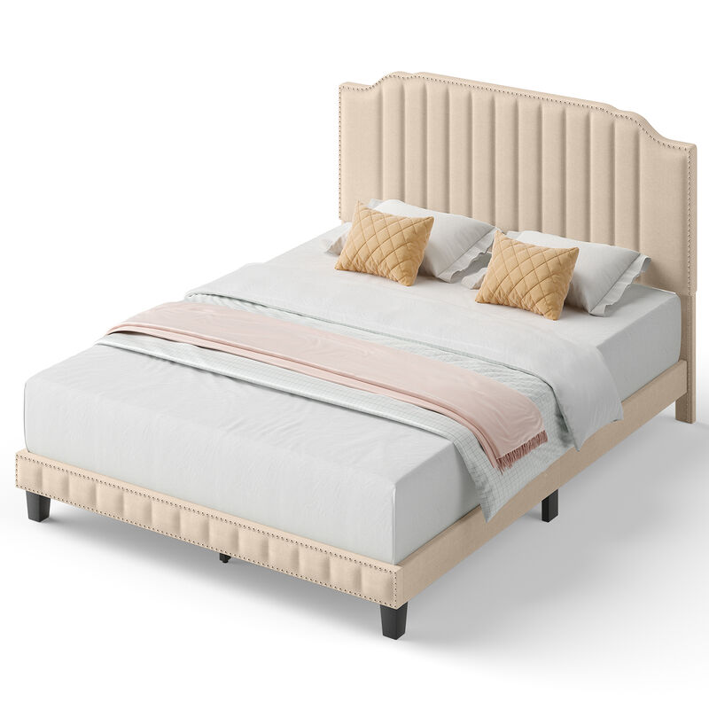 Heavy Duty Upholstered Bed Frame with Rivet Headboard