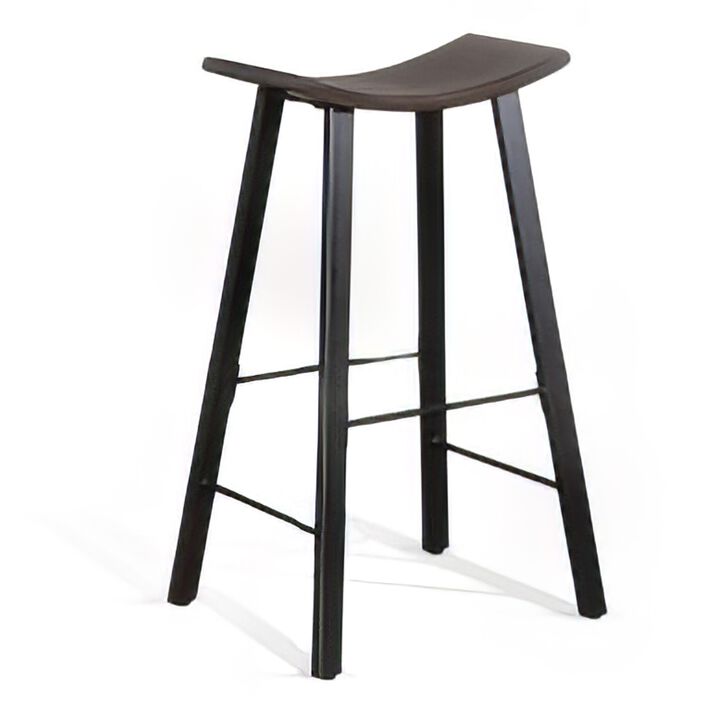 Zayle Barstool Set of 2, Black Angled Legs, Dark Brown Wood, 30 Inch - Benzara