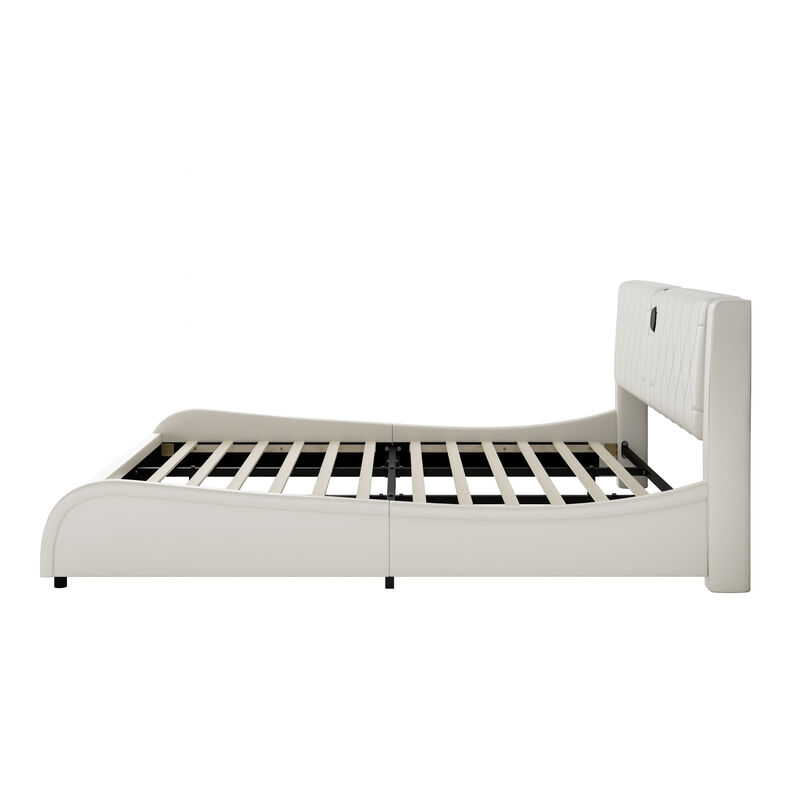 Merax Luxurious Faux Leather Platform Bed with Bluetooth Speakers