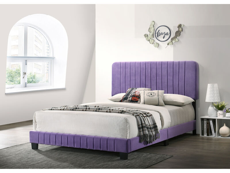 Lodi Velvet Upholstered Channel Tufted Queen Panel Bed