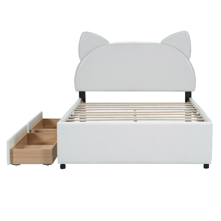 Merax PU Upholstered Platform Bed with 2 Drawers