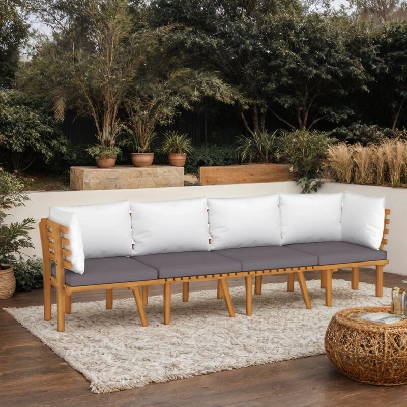Roma 4pc Outdoor Modular Sofa Set, Solid Acacia Wood - Benzara